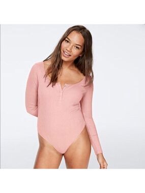 Pink Ribbed Thong Body Suit Dusty Rose Size Medium